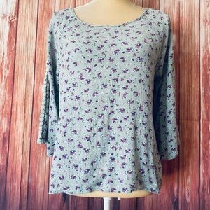 Women’s Large Blouse Papermoon Cropped Front Floal 3/4 Sleeves Soft Textured